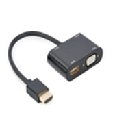 HDMI MACHO A HDMI HEMBRA + VGA HEMBRA + CABLE ADAPTADOR DE AUDIO NEGRO