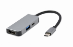 ADAPTADOR MULTIPUERTO USB TIPO C 3 EN 1 PUERTO USB HDMI PD PLATA